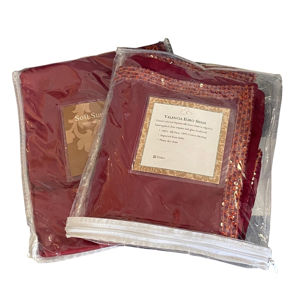 NWT‎ Soft Surroundings Luxury Silk Beaded Valencia Euro Pillow Shams 2 Garnet